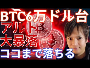 BTC 6万ドル台 アルトコインも大暴落！ココまで落ちます！仮想通貨の買い場を徹底解説！
