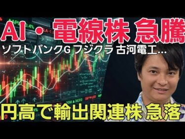 AI半導体株や電線株が急騰！急激な円高で輸出関連株は急落！最新ニュースとチャート分析